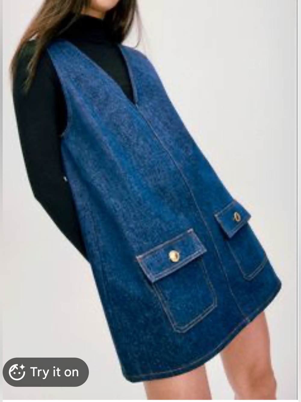Frame Pinafore Dark Blue Denim Shift Dress with Front Pockets, Fits Size S & XS